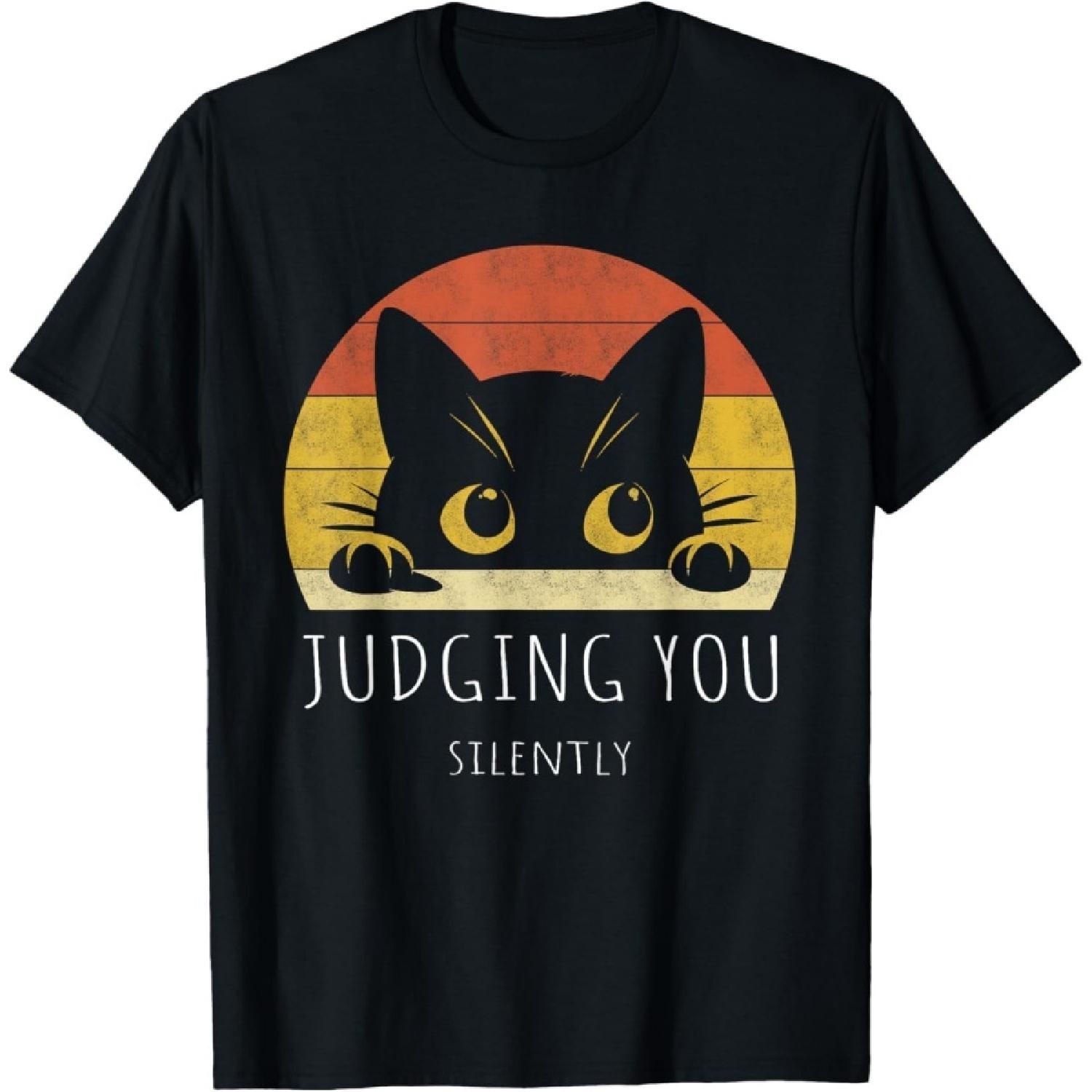 Funny Black Cat Judging You Silently Sarcastic Cat T-Shirt T-Shirt S