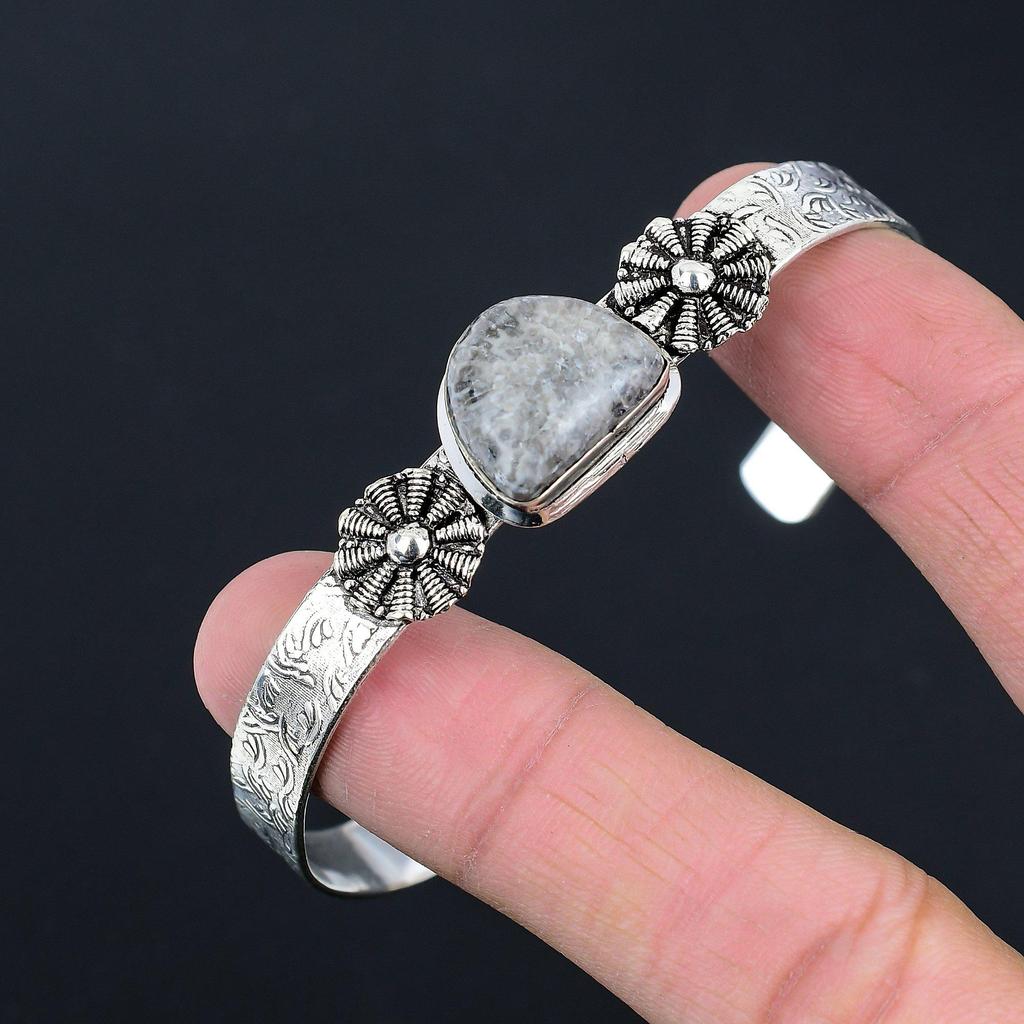 Sisters Day Sale Sterling Silver Crescent Stingray Coral Stone Bangle Jewelry