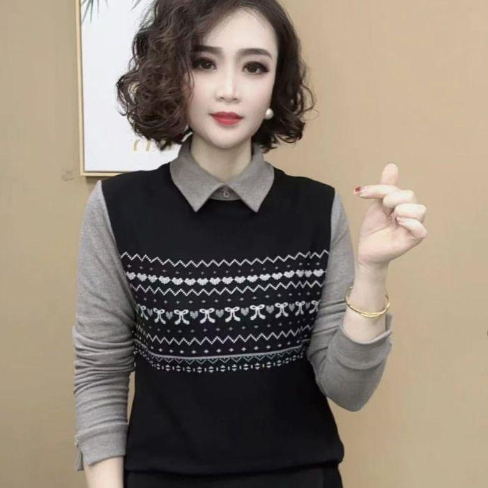 

Двусторонняя блузка с лацканами из немецкого бархата, состоящая из двух частей, с длинным рукавом для женщин - Осенне-зимняя мода 3XL [Recommended for 140-150 lbs]