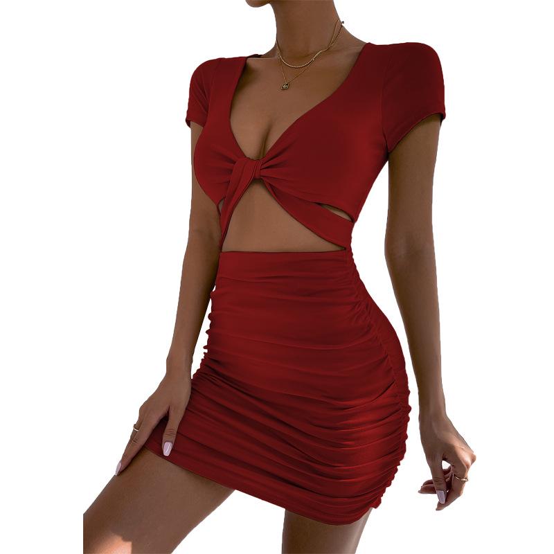 2026 Summer European & American Cross-border Women's V-neck Cut-out Bodycon Skirt