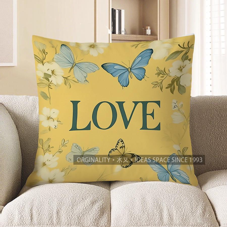 Home Decor Butterfly &amp; Flower Love Cushion Cover Pattern Cushion Cover Suitable For Sofa Bedroom Car Pillow Cover