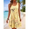 Women's Round Neck Sleeveless Lotus & Bird Print Casual A-Line Mini Dress, Elegant Tank Dresses for Spring & Summer