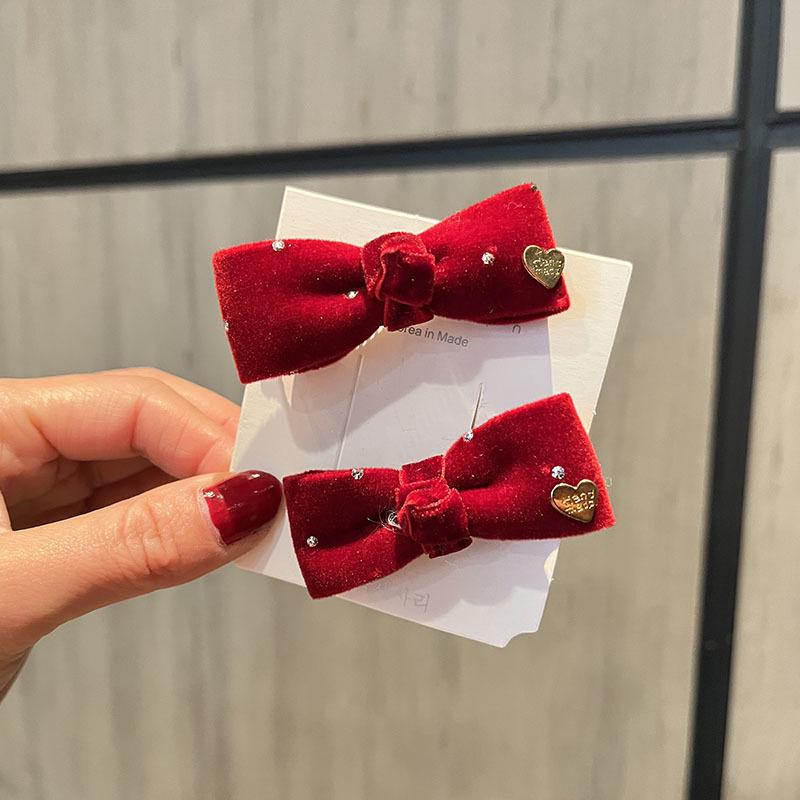 Red New Year Pearl Tassel Pompon Hair Clips for Children - Hanfu Style