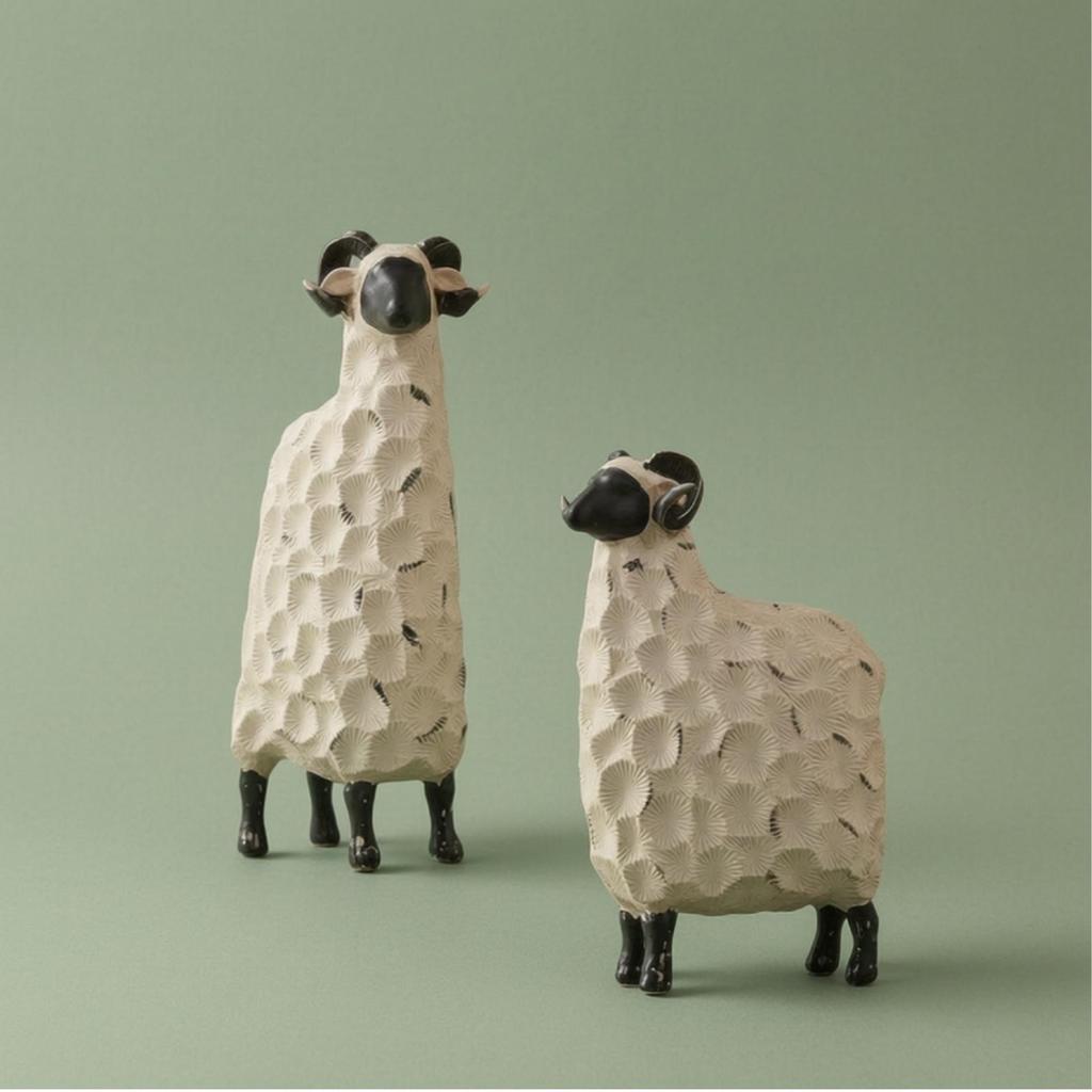 2 Pieces Sheep Figurine Decorative Ornament Textured Animal Statue for Collectors,