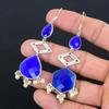 Halloween Sale 925 Silver Hexagon Blue Sapphire Stone Dangling Earrings Jewelry