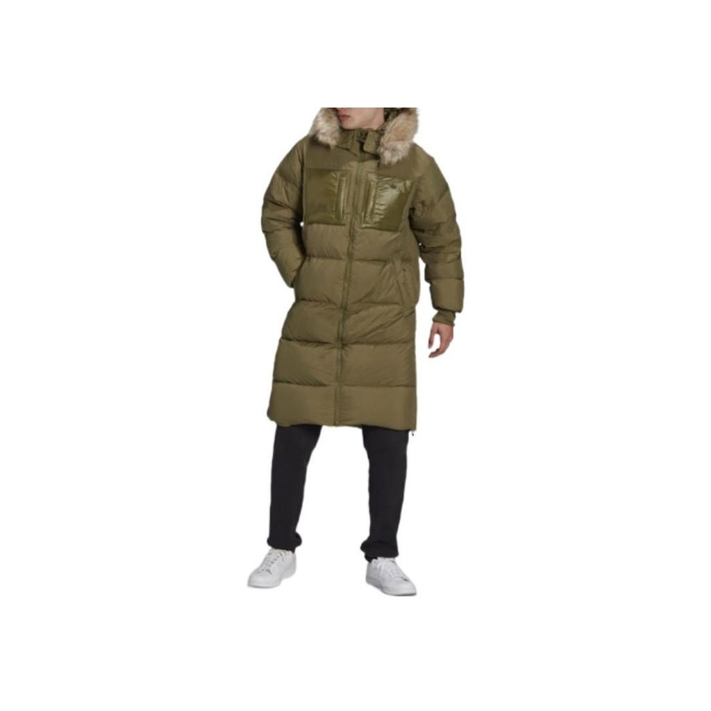 Adidas Originals Trefoil Solid Color Logo Embroidery Mid-Length Zip Hooded Down Jacket Men Outerwear Green H11804
