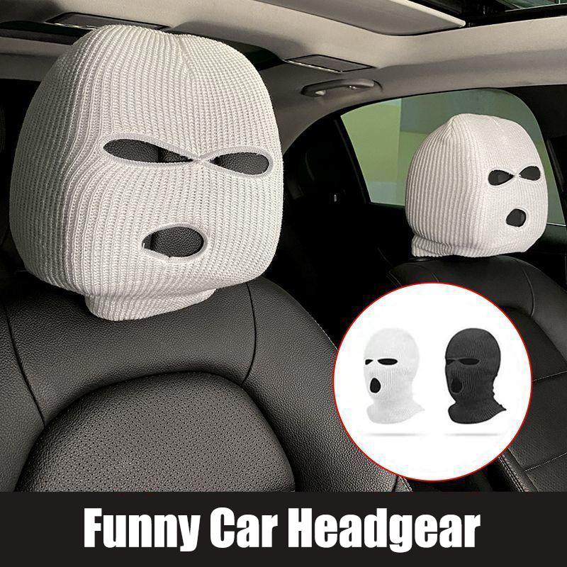 Universal Car Seat Headrest Cover Polyester Balaclava 3Hole Full Cover Halloween Christmas Funny Car Decoration