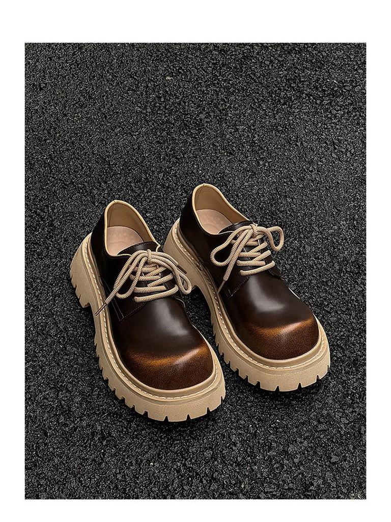 Little Leather Retro Lace-Up Derby Shoes with Thick Soles (Model 14702)