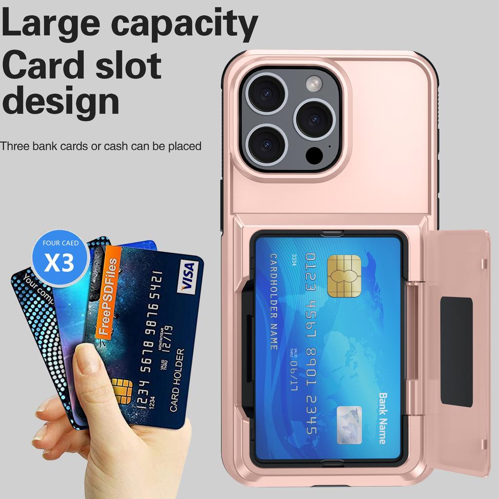 For iPhone 13 Pro Cases Card Slot TPU+PC Kickstand Phone Case