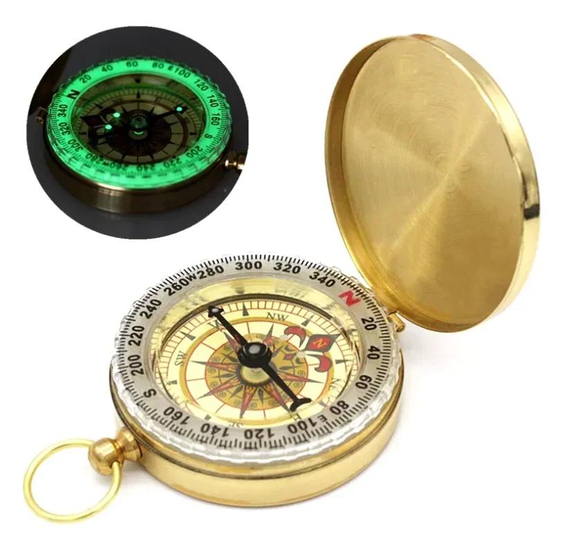 1PC Compass New Outdoor Camping Hiking Portable Pocket Brass Gold Color Copper Compass Navigation with Noctilucence Display золотистый