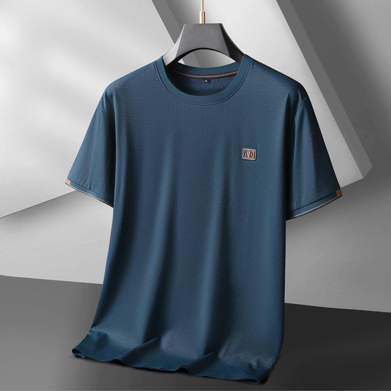 Men's Plus Size Ice Silk Short Sleeve Round Neck T-shirt - Lightweight Summer Casual Loose Fit