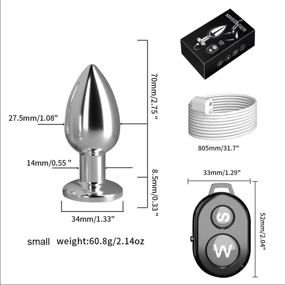 Metal Remote Control Vibration Anal Plug Stainless Steel Butt Plug for Vaginal/Prostimulate Use, Erotic Sex Toy Gift for Couples