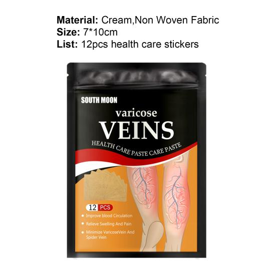 12Pcs Leg Varicose Patch Natural Healthy Herbal Extracts Varicose Vein Health Care Paste for Unisex