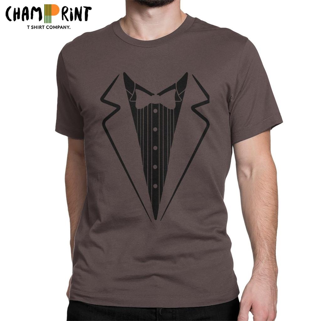 Men T Shirt Fake Bow Tie Tuxedo Novelty Cotton Tee Shirt Short Sleeve T Shirts Crewneck