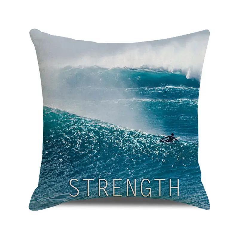 Blue Ocean Style Square Cushion Cover 45x45 cm Beach Coconut Grove Sunset Scenery Print Pillowcase Home Decor Linen Pillow Cover