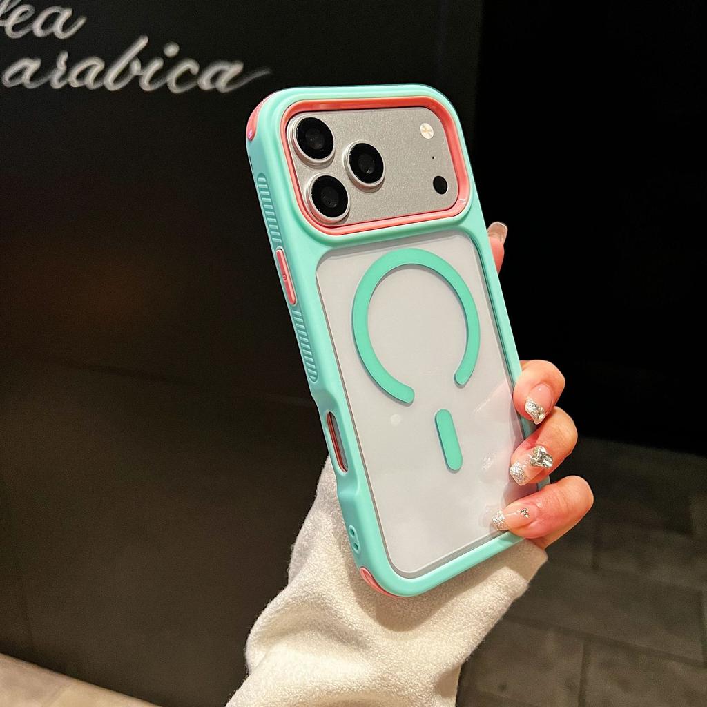 3-in-1 contrasting color anti-skid suitable for iPhone18Promax magnetic mobile phone case Apple 17 transparent four corners anti-drop