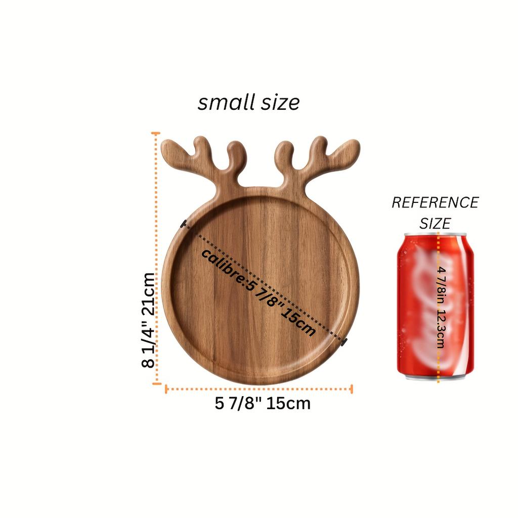 Festive Christmas Exclusive Gifts: Wooden Serving Platter with Antler Handle - 77/8" And 7 7/8" Sizes - Perfect for Parties And Holidays