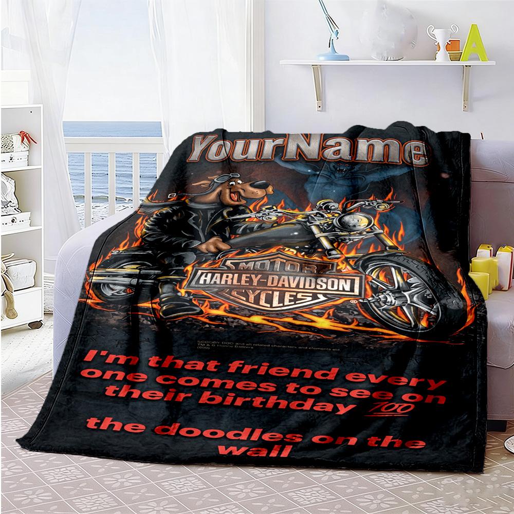 Harley-davidson Motorcycles Customize Your Name Blanket Lightweight Customizable Blanket Ultra-Soft Versatile for Home Decor Chair Seaside Office