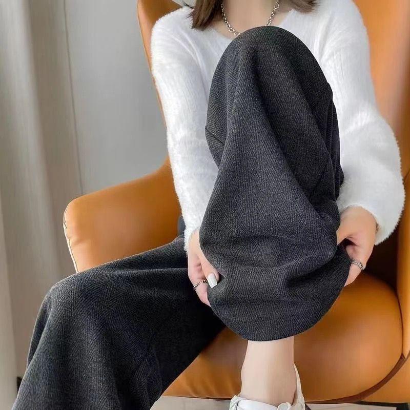 

Women s Herringbone Pattern Wool Flannel Wide-Leg Loose Drape Pants M (under 105 jin)