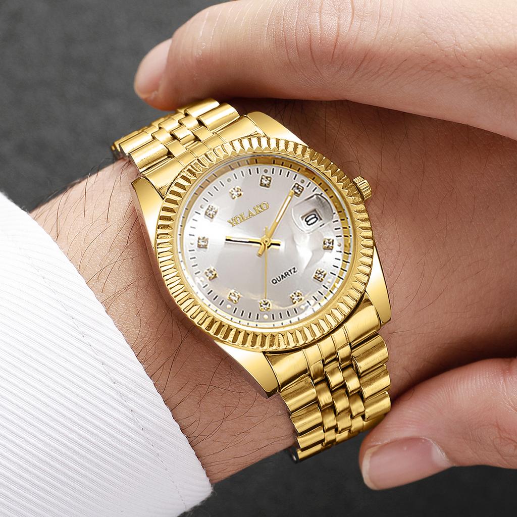 Luxury Men Business Watches Fashion Rhinestone Women Quartz Watch with Calendar Clock Gift