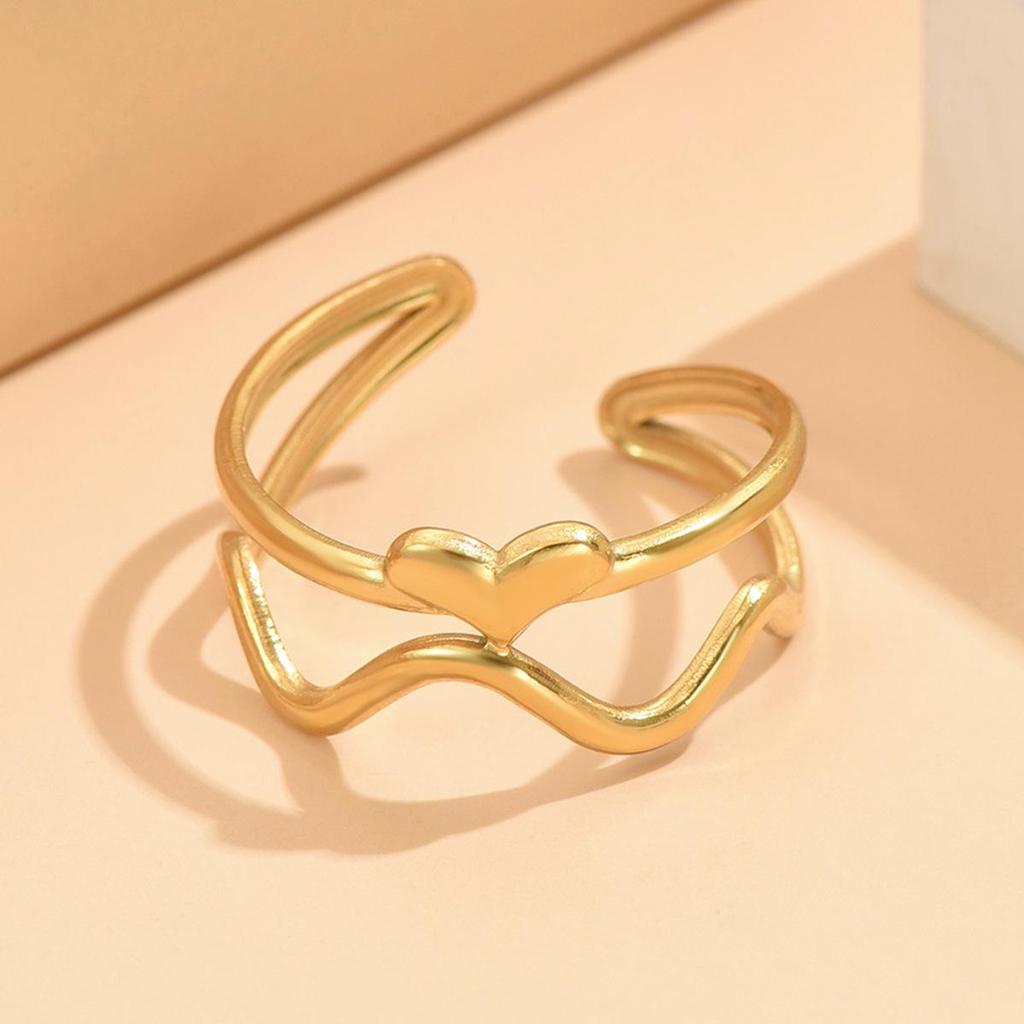 Heart-Shaped Stainless Steel Adjustable Ring for Women - Fresh Forest and Sweet Academy Style