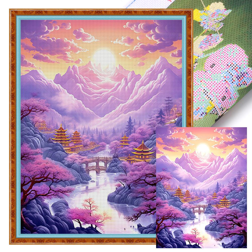 Full Embroidery Eco-cotton Thread 9CT Printed Landscape Cross Stitch Kit Art