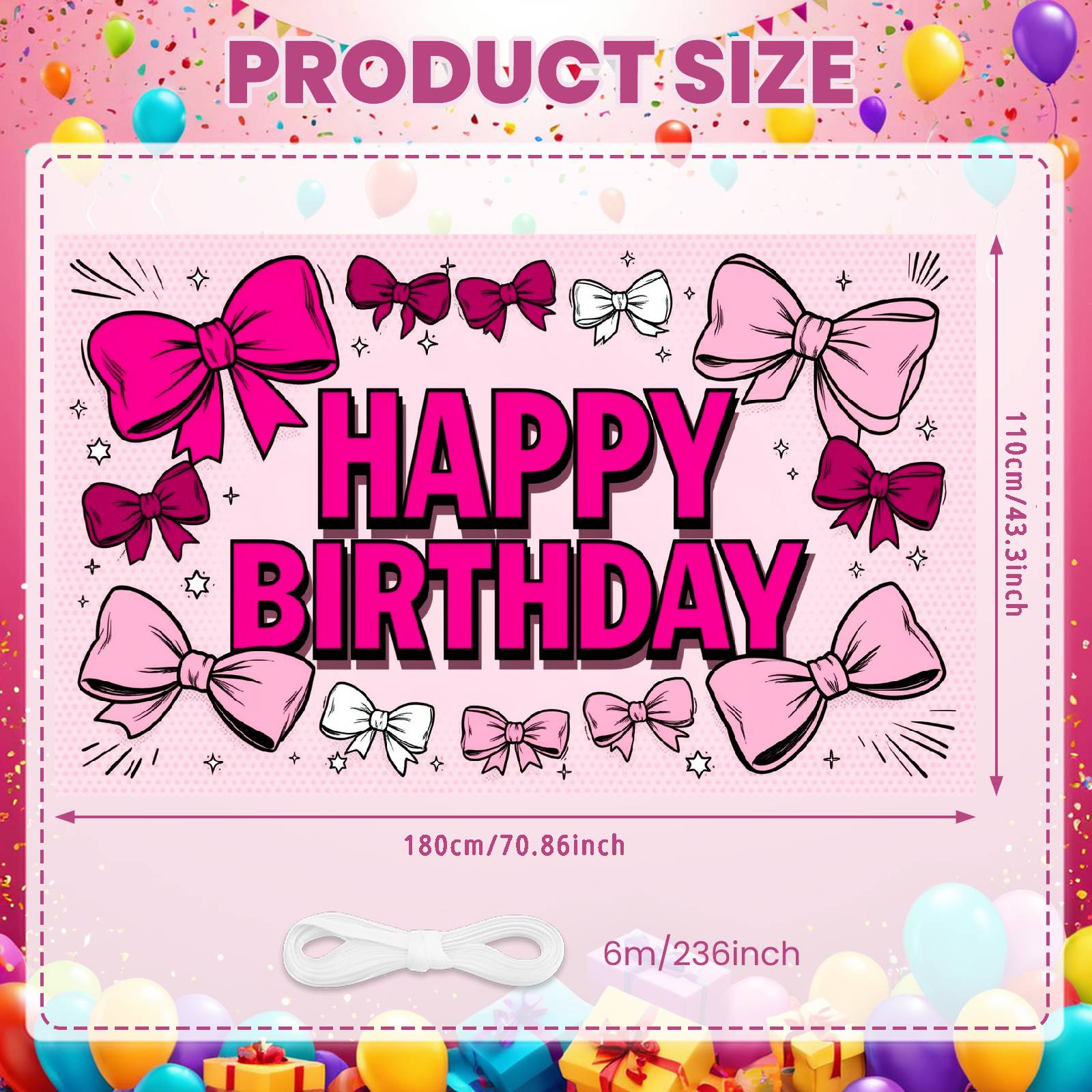 

Cute Birthday Banner Dark Red Bow Decor Pink Birthday Banner Girls Birthday Banner Lettering For Kids Celebration