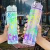 1PC Merry Merry Merry Child Rainbow Print 750ml Color Plastic Sports Water Bottle Leakproof Flip Straw Lid Suitable for Sports Office Home Use
