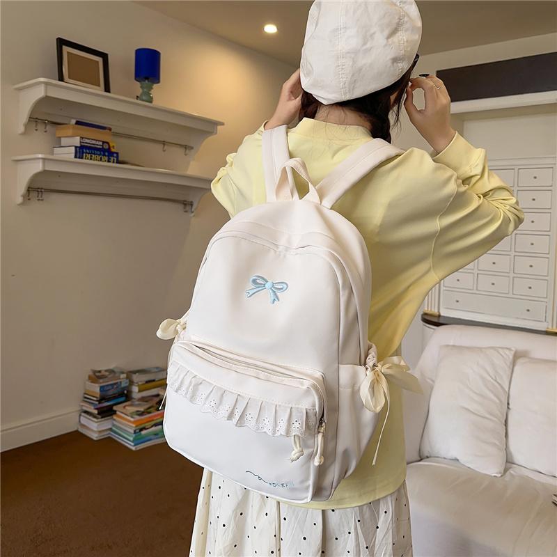 Zaino con Ricamo a Fiocco Pizzo di Nylon Borsa Scolastica per Studenti