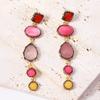 Retro Color Resin Geometric Multi-layer Splicing Long Drop Earrings Light Luxury Fashion Casual Women's Models