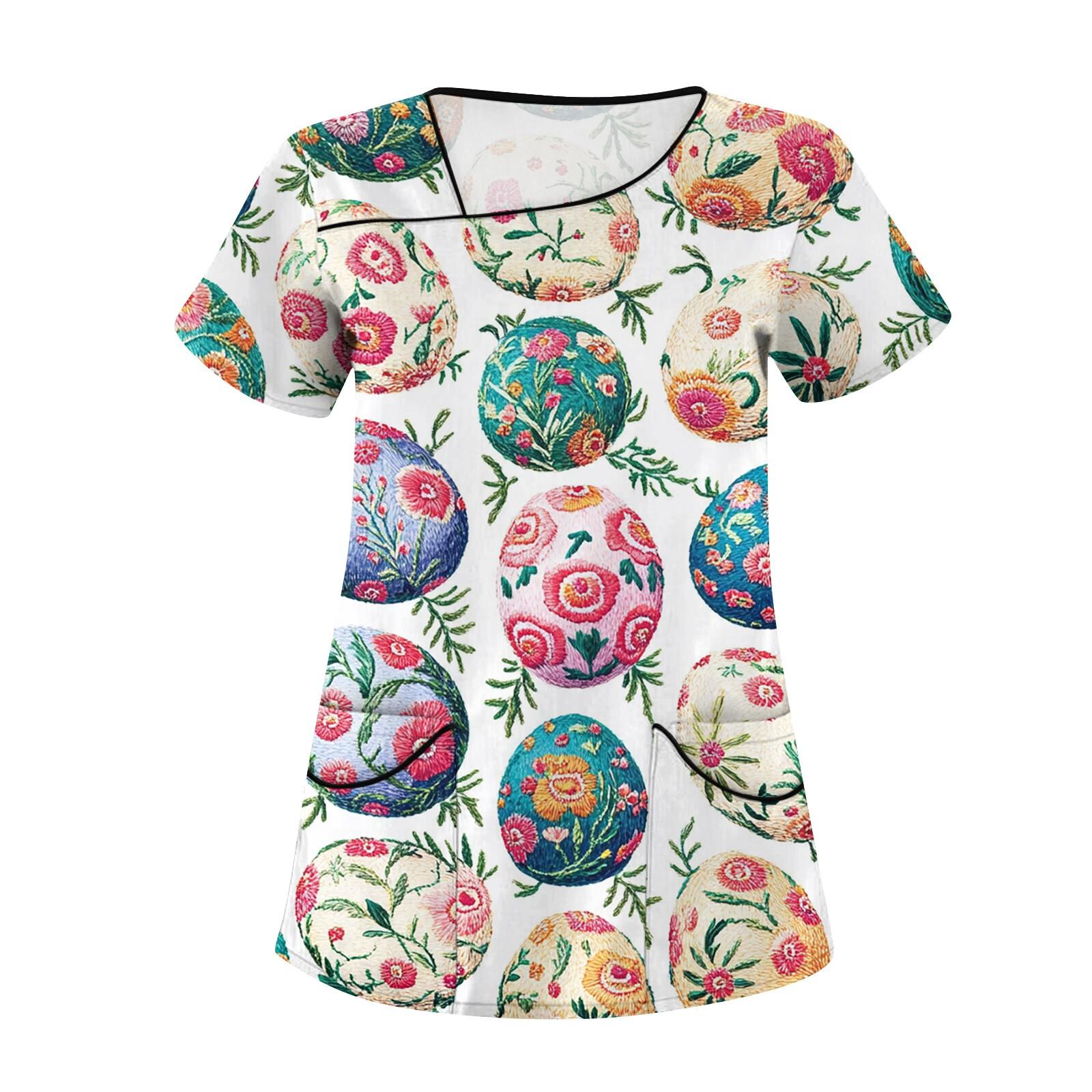 

Женская повседневная рабочая одежда с короткими рукавами и наклонным воротником с принтом и двойными карманами XXXXL