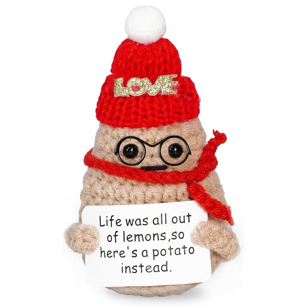 Funny Crochet Positive Emotional Xmas Potatoes Dolls With Card Cute Handmade Wool Knitted Potato Ornament Home Christmas Decor