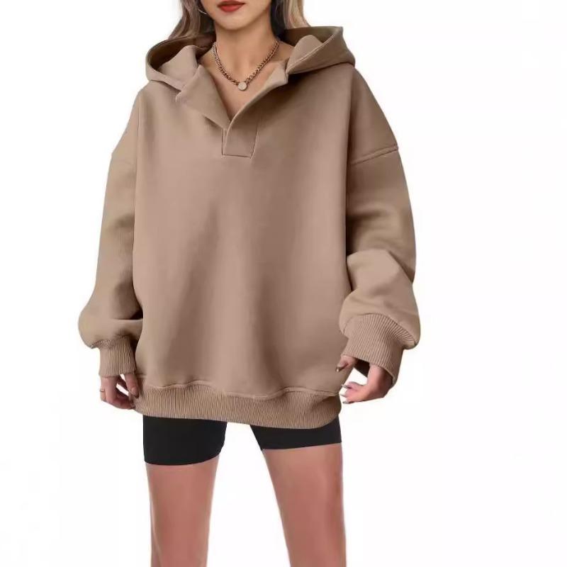 

New Autumn and Winter Women s Fleece Hooded Casual Loose Sweatshirt XL