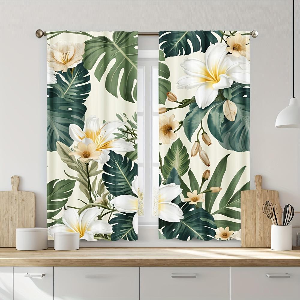 Set Of 2 Tropical Leaf Print Curtains High Quality Polyester Easy Installation No Rod Needed Ideal Bedroom Living Blackout Made Master Window