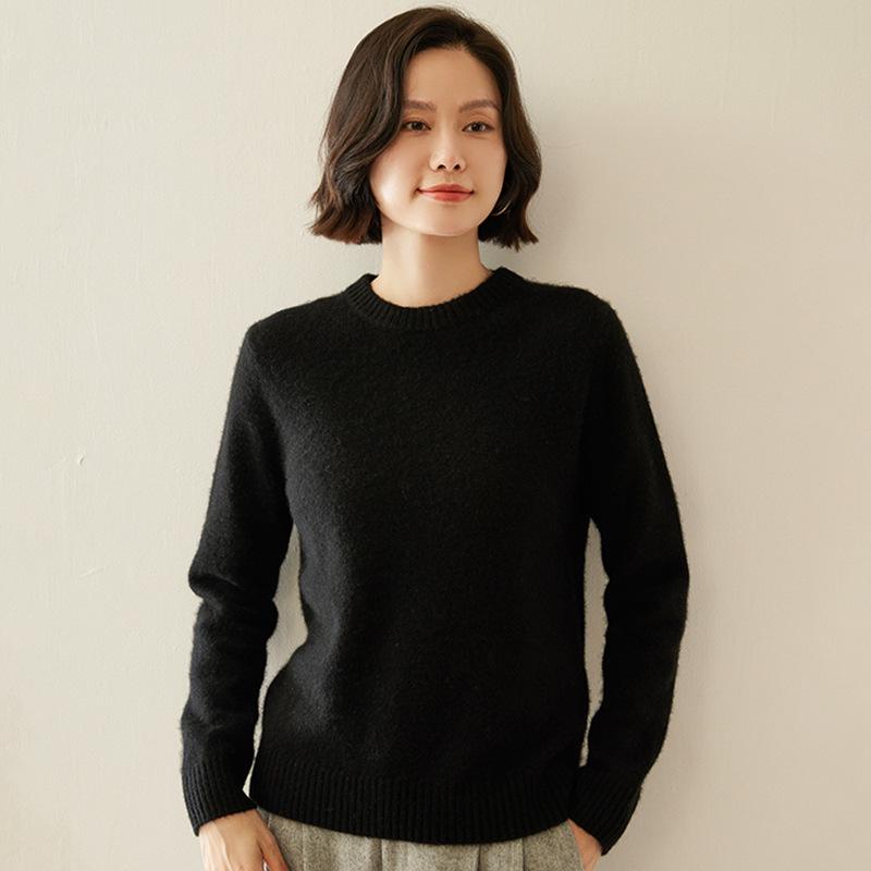 Women's Cashmere Round Neck Sweater - Thick, Versatile, Loose-Fit, Long Sleeve for Autumn/Winter