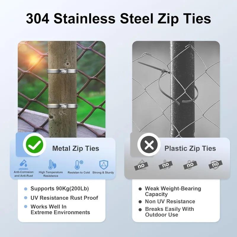 20/100Pcs Stainless Steel Cable Tie Reusable Self-sealing Fastening Rings Cable Tie Multi-Purpose Metal Hardware Cable Organizer