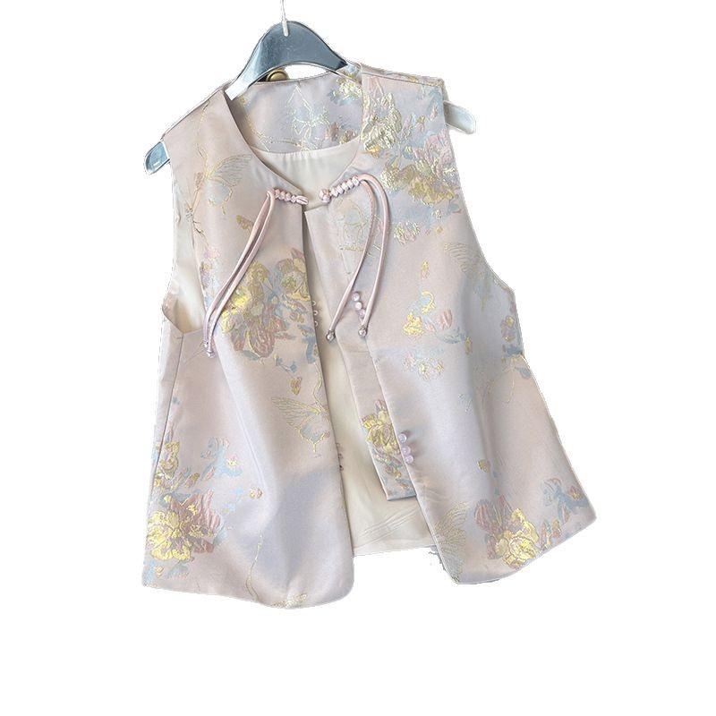 Vest Small Year Vest Thin Pink Three-dimensional Jacquard Buckle Middle-aged Mother Fashion