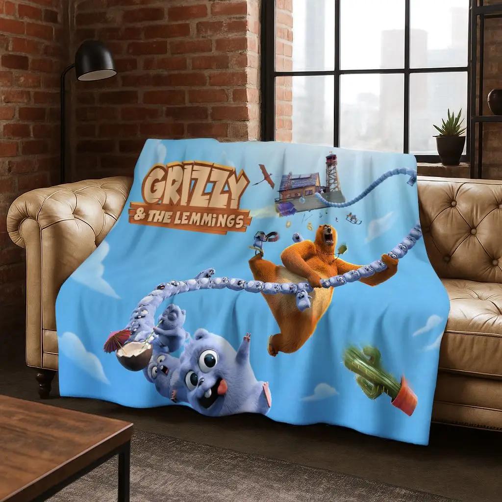 Lustige Grizzy und die Lemminge Cartoon Flanelldecke Weiche Warme Überwurfdecke für Bett Schlafzimmer Zimmer Wohnzimmer Reise Picknick Kind
