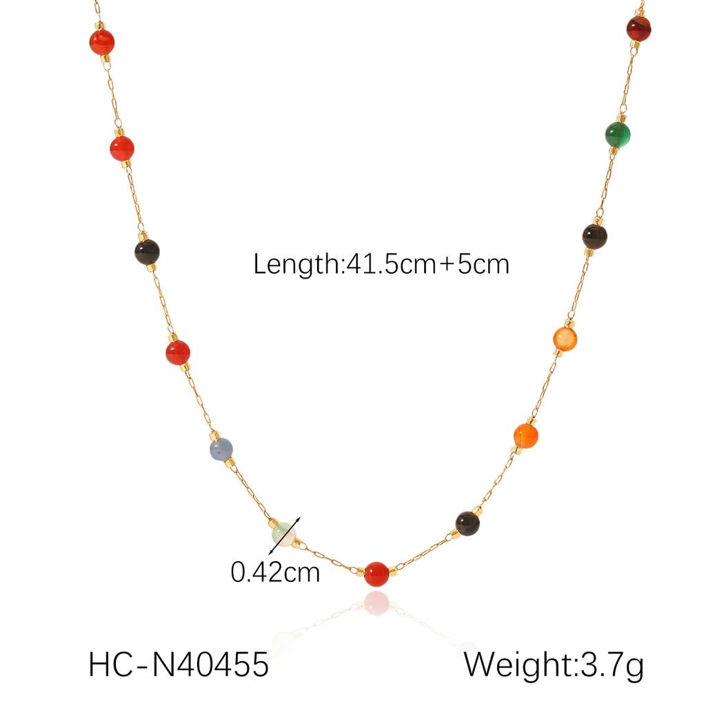 Dopamine Colorful Beaded Natural Stone Round Bead Collarbone Necklace For Women