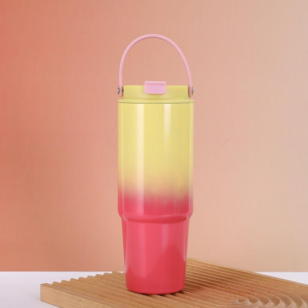 With Straw Stainless Steel Insulated Cup Cold Hot Mugs Car Cup Milk Gradient Thermos Cup Travel