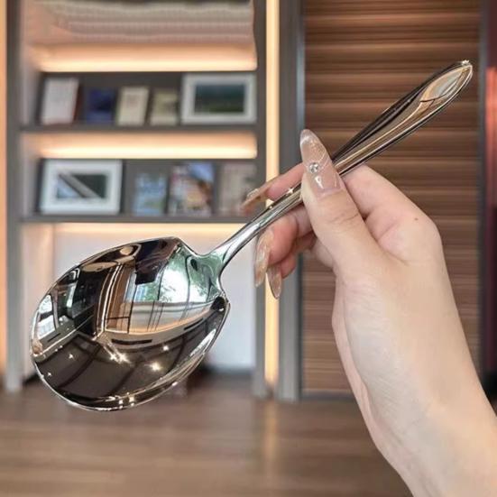 1/2Pcs Stainless Steel Spoon Ergonomic Handle Mirror Polished Design Fruit Spoon