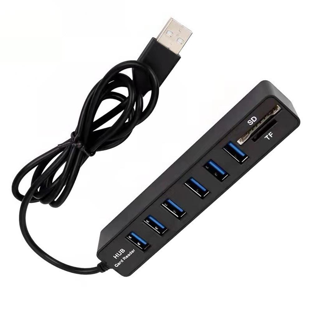 

USB 6 Port Extension Hub High Speed Transmission Memory TF Splitter Adapter Plug and Play USB 2.0 for Laptop Computer PC чёрный