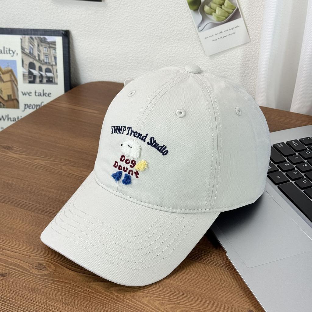 Fashion Hat Korean version plush puppy embroidery cute spring versatile face small cap couple student baseball hat versatile