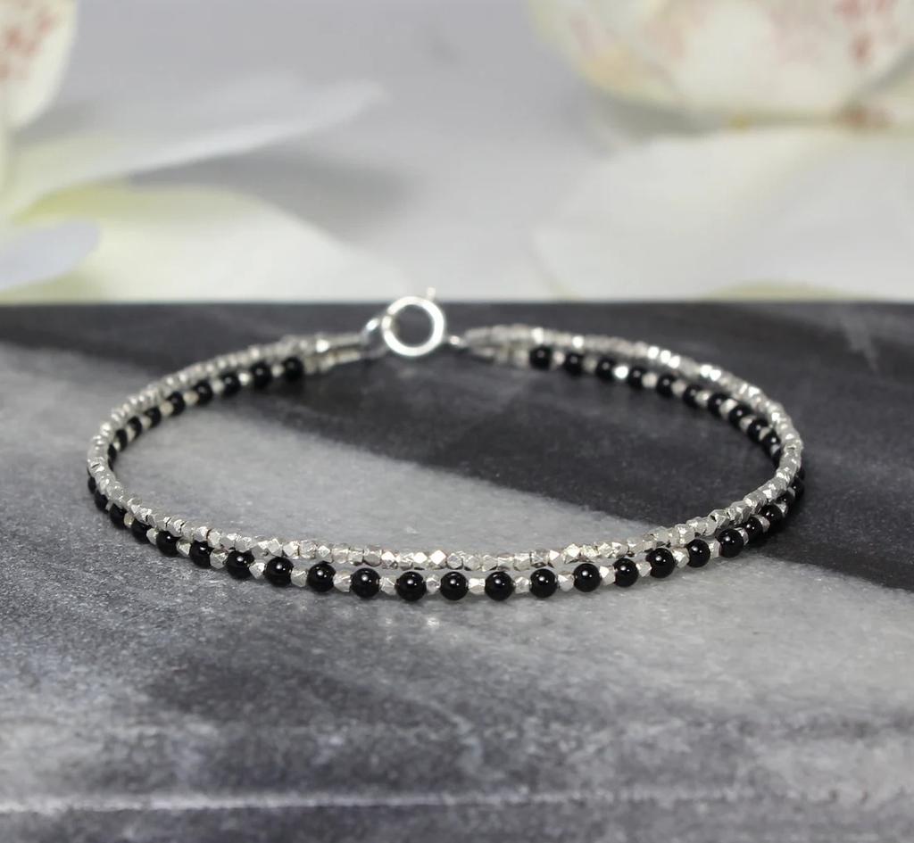 Black Crystal Tourmaline Bracelet, Empath Protection Bracelet for Women, Dainty Black Tourmaline Jewelry,