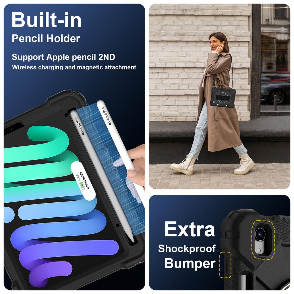 Proteção completa de 360 graus! Capa de tablet multifuncional para Apple iPad mini (2021),mini 6,mini (6),A2568 / iPad mini (2024),A2993, A2995