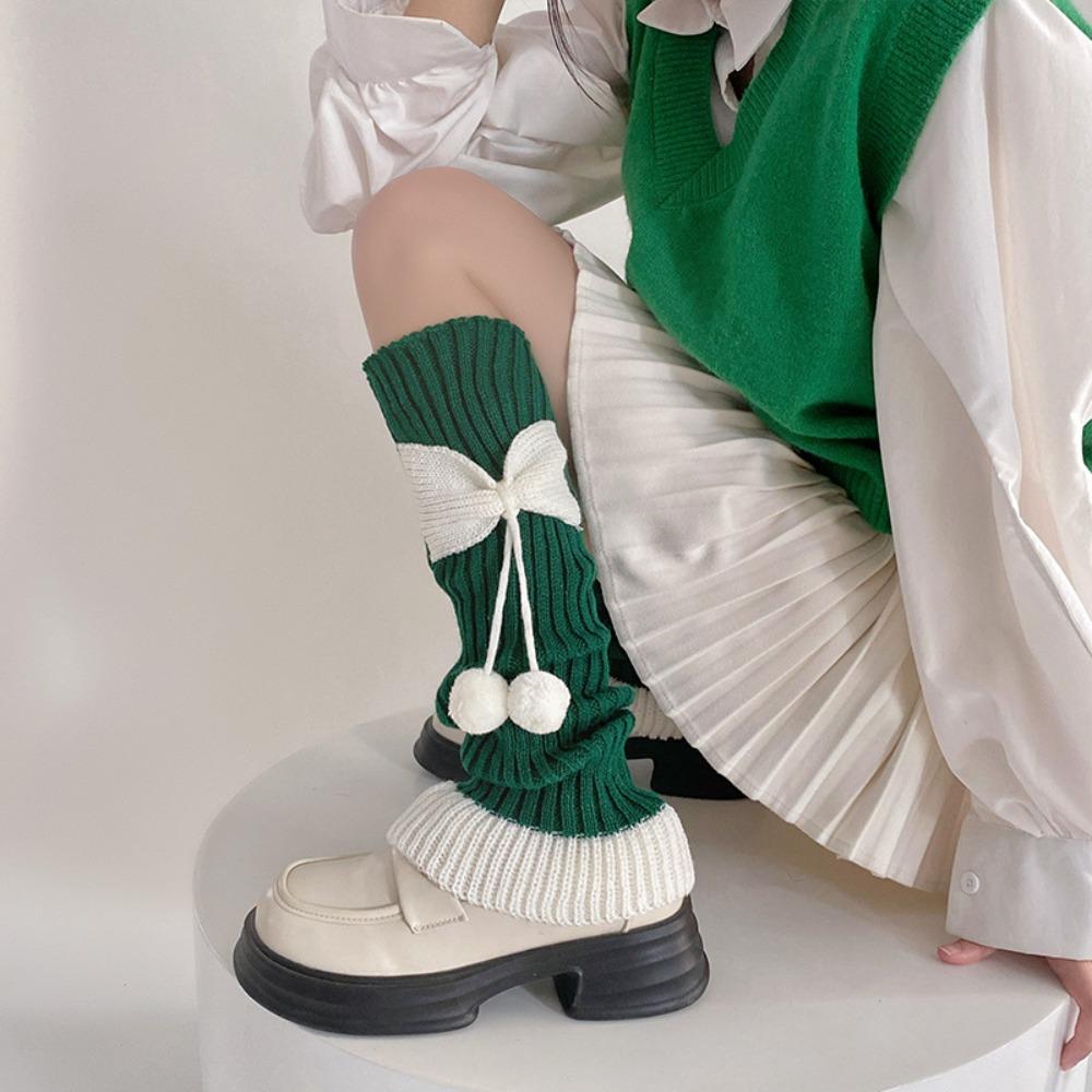 Y2k Bow Knitted Leg Socks Japanese Christmas Knee Socks Sweet JK Lolita Leg Socks  Girls