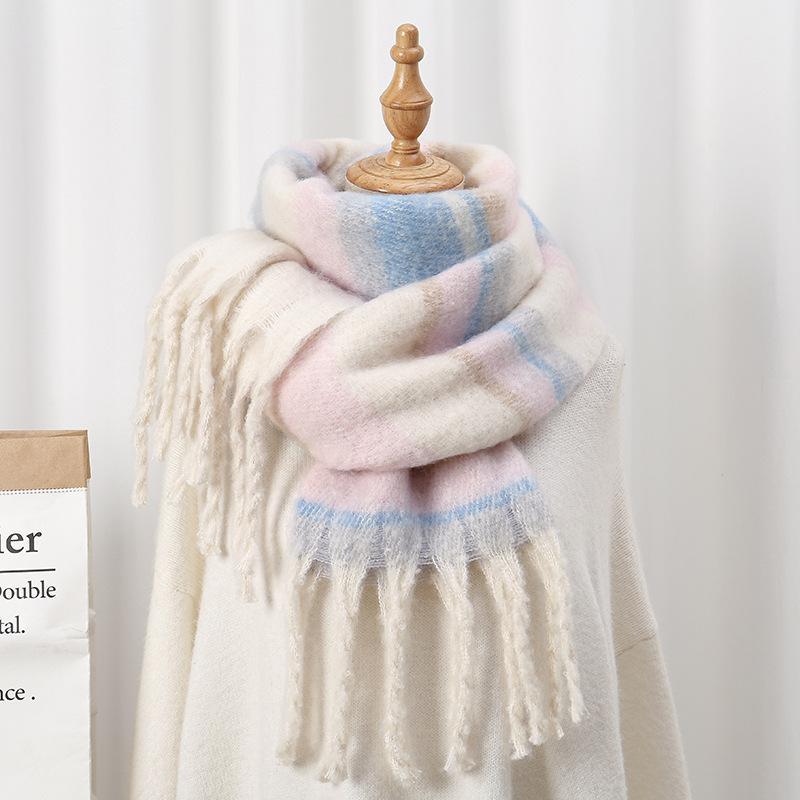 Fashion Korean Version Plaid Imitation Cashmere Scarf Winter Warm Thickened Contrasting Color Student Couple Scarf Long Scarf