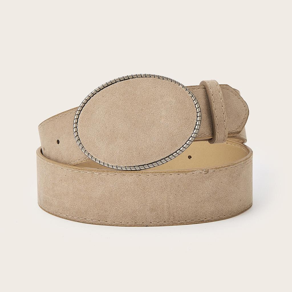 Simple Solid Color Suede Oval Buckle Design Women Casual Belt For Use Daily
