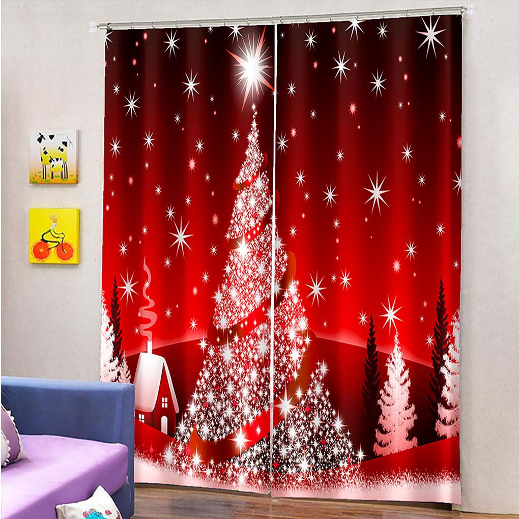 2 Pieces Christmas Blackout Curtains Exquisite Xmas Themed Festival Ornament Window Decor Accessory for Scene Layout