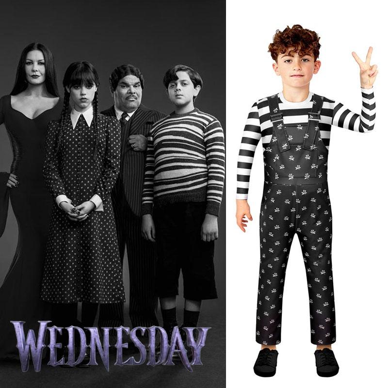 Wednesday Addams Cosplay Costume For Boys Girls Kids Overalls Halloween Xmas Party